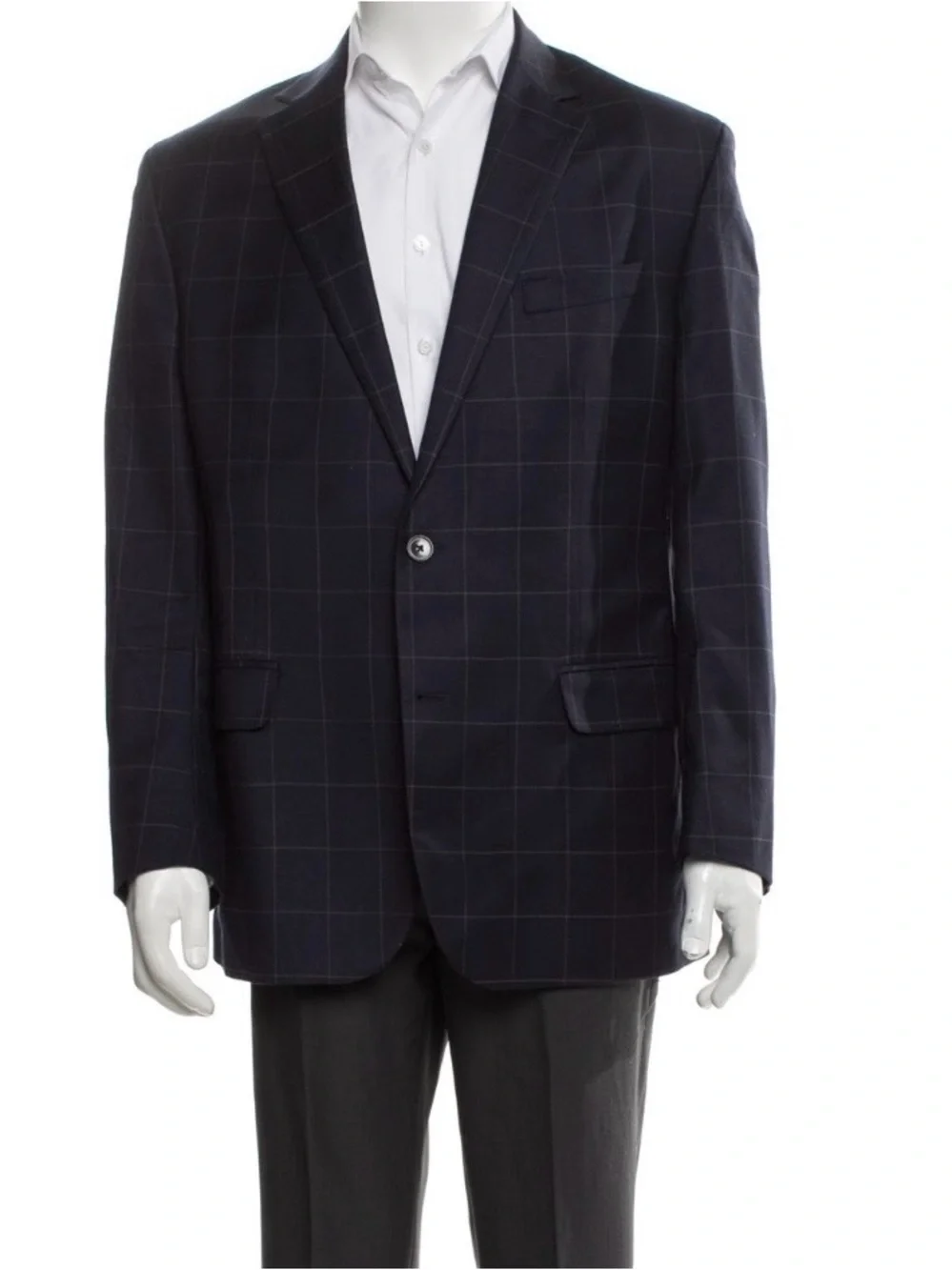 Paul Fredrick Navy Windowpane Sport Coat/Blazer 💯 Wool Sz 42R